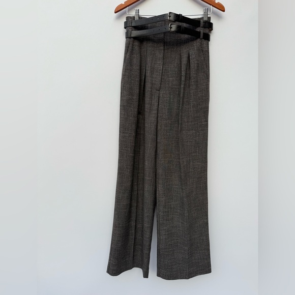 Exquise Albus Wide Leg Trousers Womens 6 Gray High Rise Double Belt Pants - Picture 10 of 10